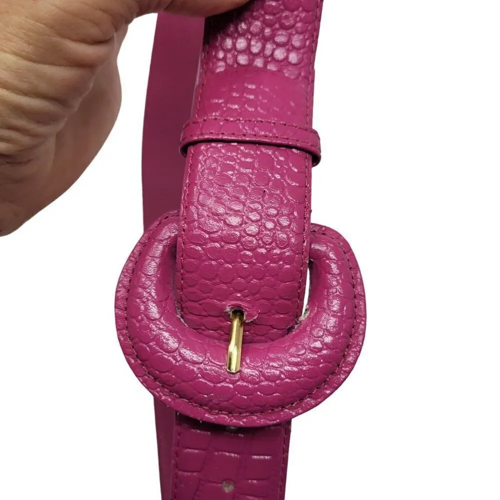 Vintage 80's Genuine Leather Belt L‎ Fuchsia Hot Pink Croc Embossed Barbiecore